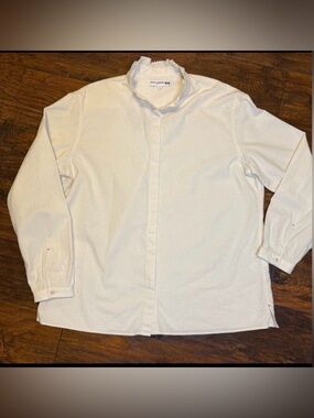 Ines de la Fressange x Uniqlo Ruffle Collar 100% Cotton Button-Up L French Chic